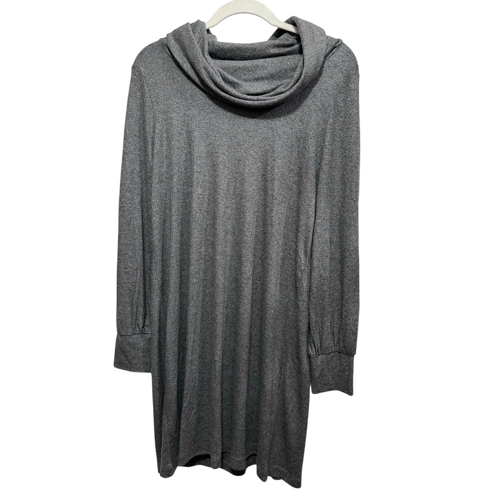 LOFT Womens L Gray Cowl Neck Shift Dress Long Sleeve Cozy Soft Minimalist Lounge